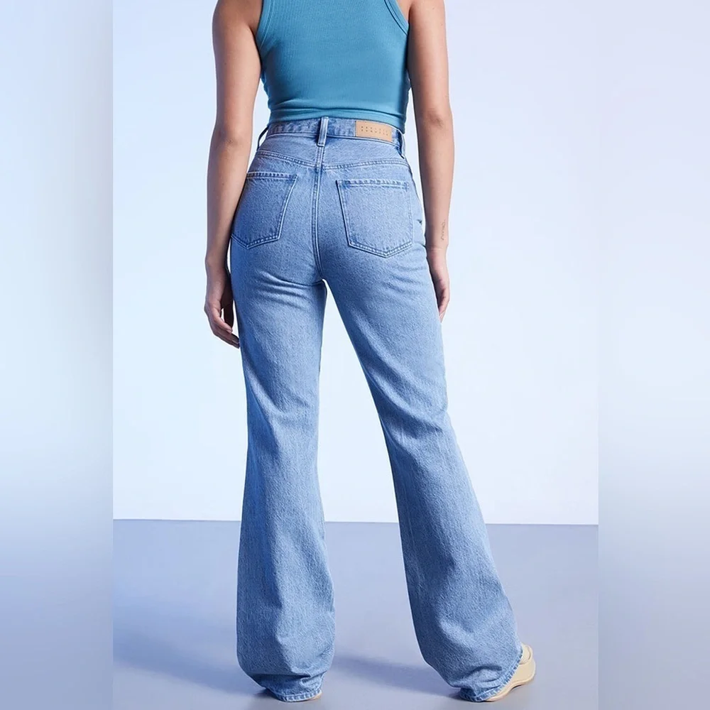 PACSUN Eco Medium Blue Frayed High Waisted Bootcut Jeans NWT Size 27 - Picture 3 of 11